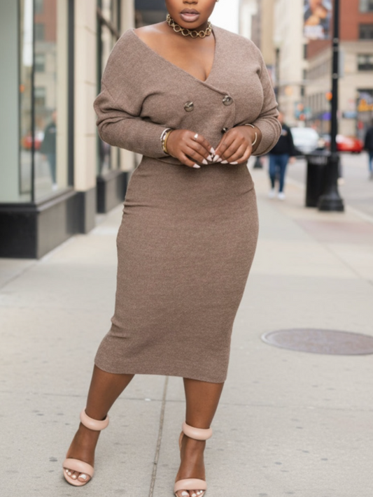 Knitted Button Skirt Suit
