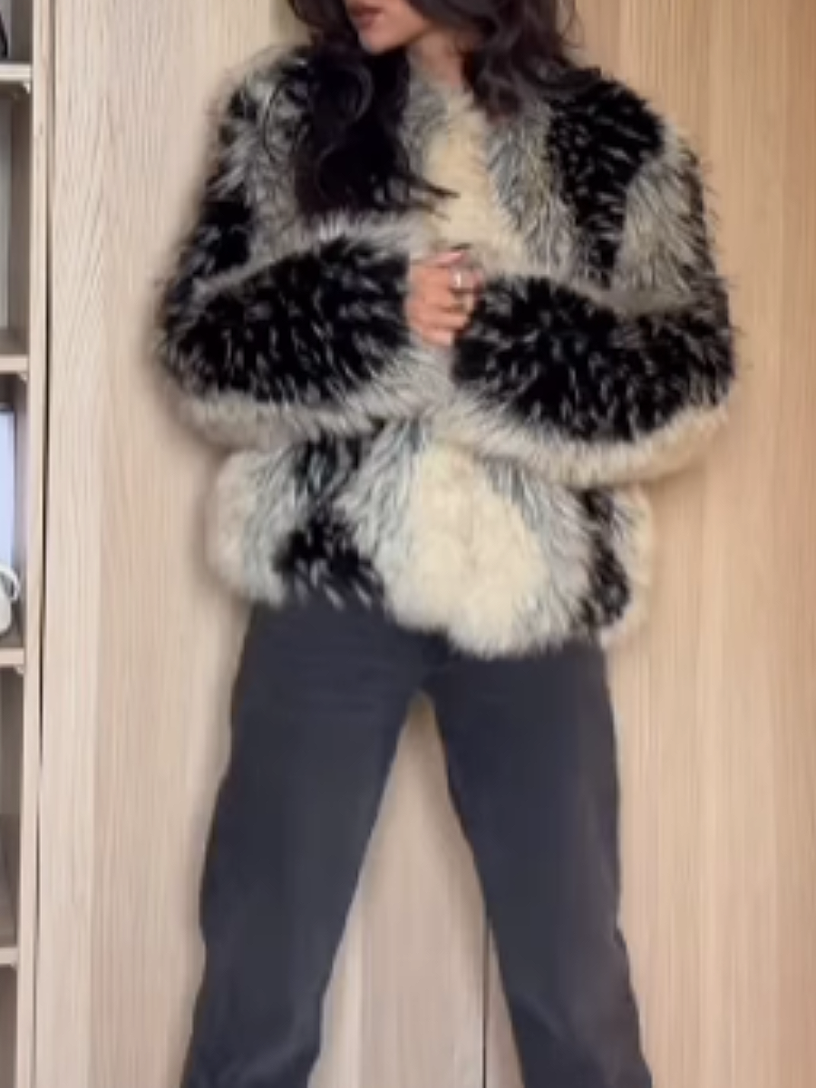 Contrast Faux Fur Short Coat