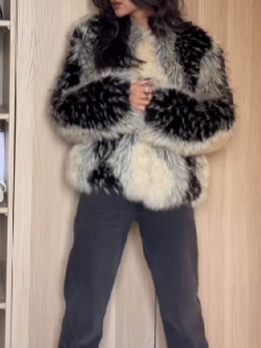 Contrast Faux Fur Short Coat