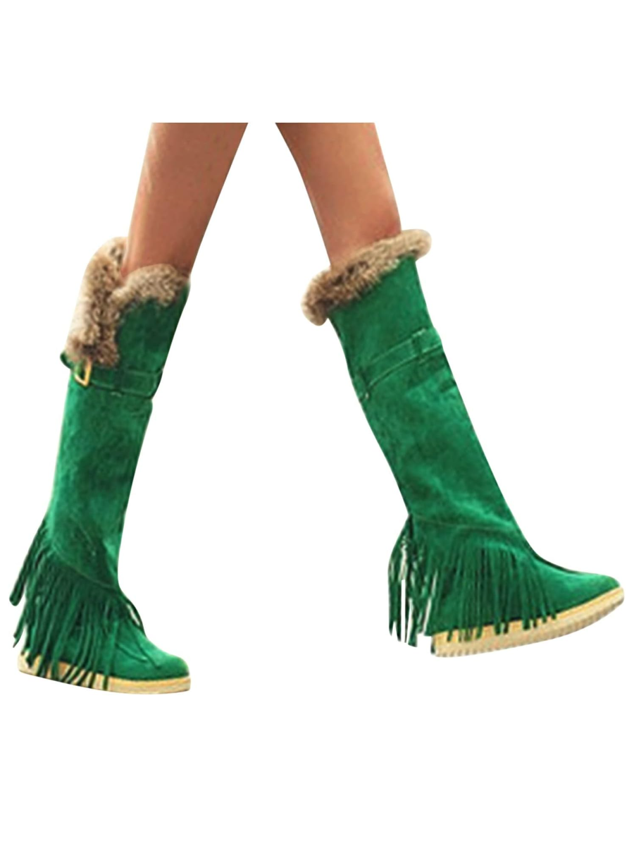 Suede Fringed Flat Boots