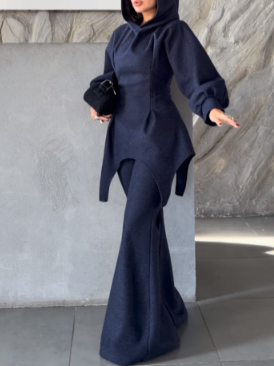 Hooded Slim Fit Flared Pants Set