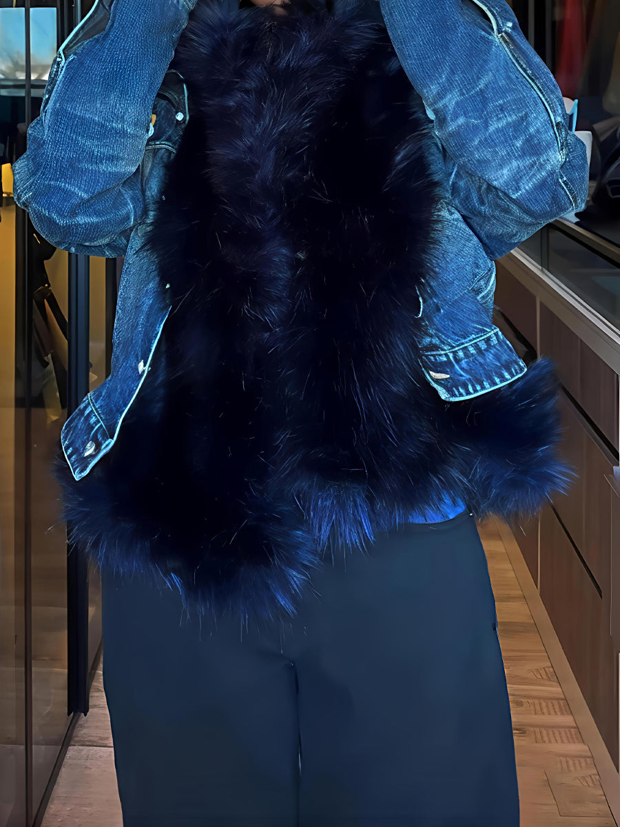 Faux Fur Cinched Denim Jacket