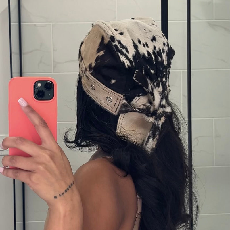 Lace Up Cow Pattern Hat