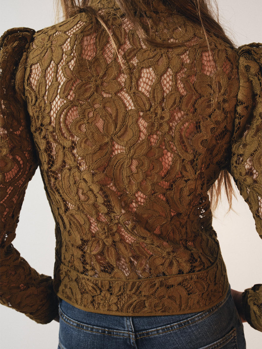 Lace Crochet Cut-Out Button Top