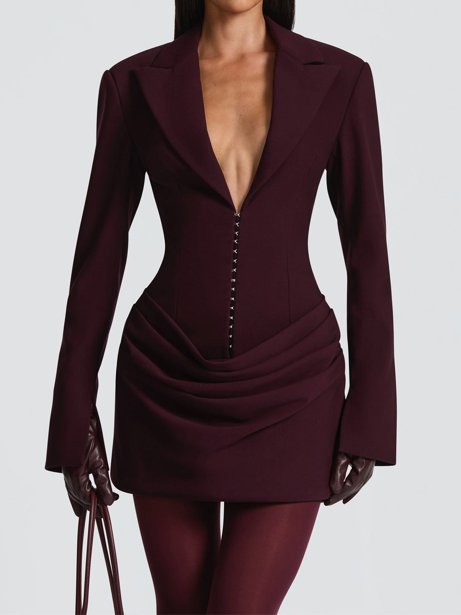 Elegant Peaked Lapel Collar Blazer Mini Dress