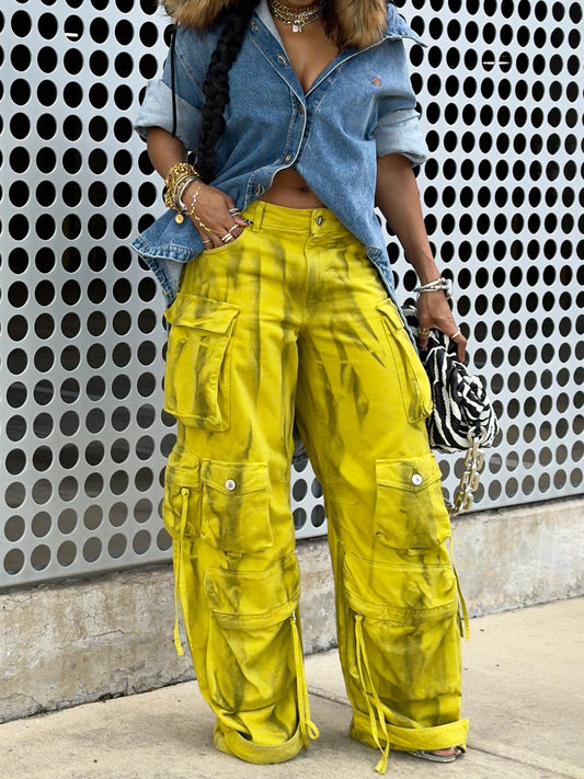 Fashion Pockets High Waist Long Pants