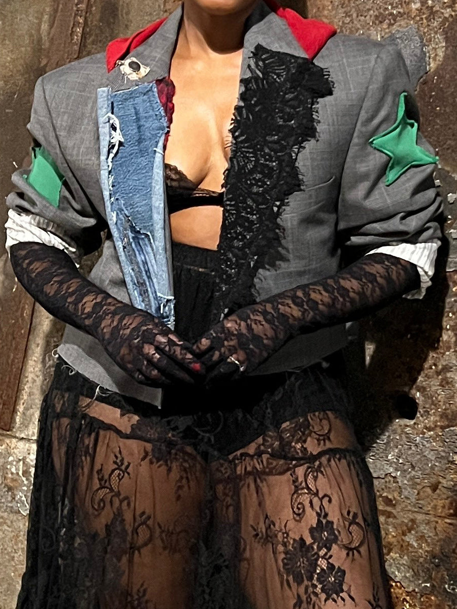 Hooded Collar Patchwork Long Sleeve Blazer