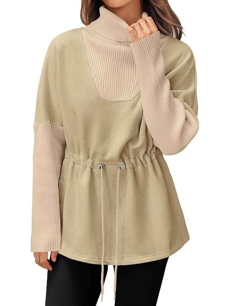 Turtleneck Drawstring Waist Casual Pullover Sweatshirts
