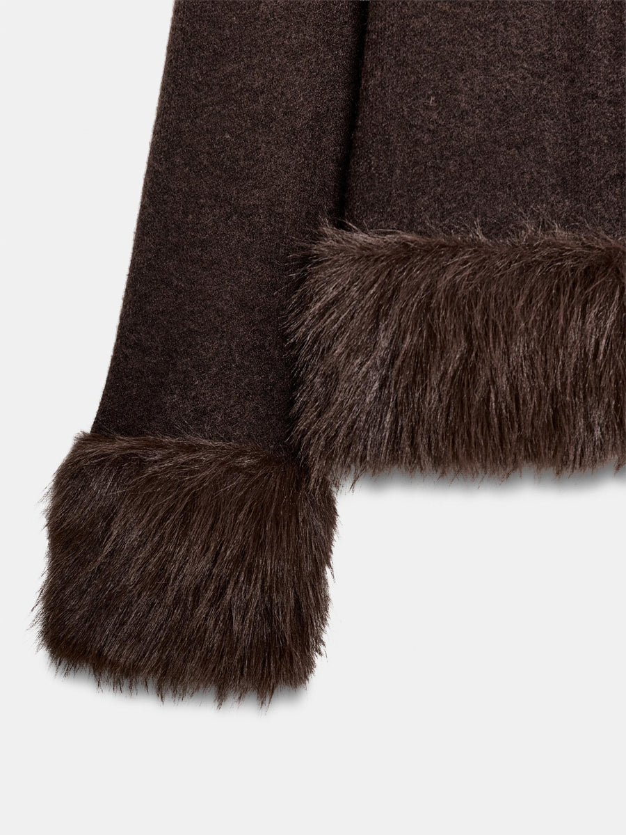 Faux Fur Patchwork Knit Cardigan