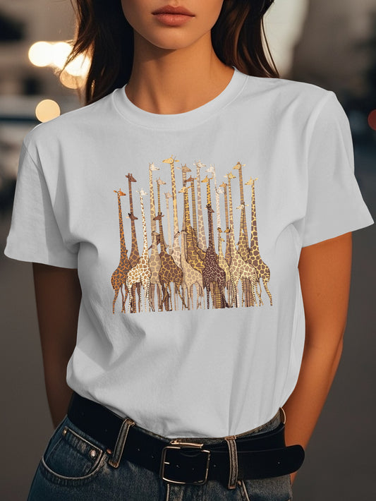 Abstract giraffes Fashion women's pure cotton T-shirt short sleeves