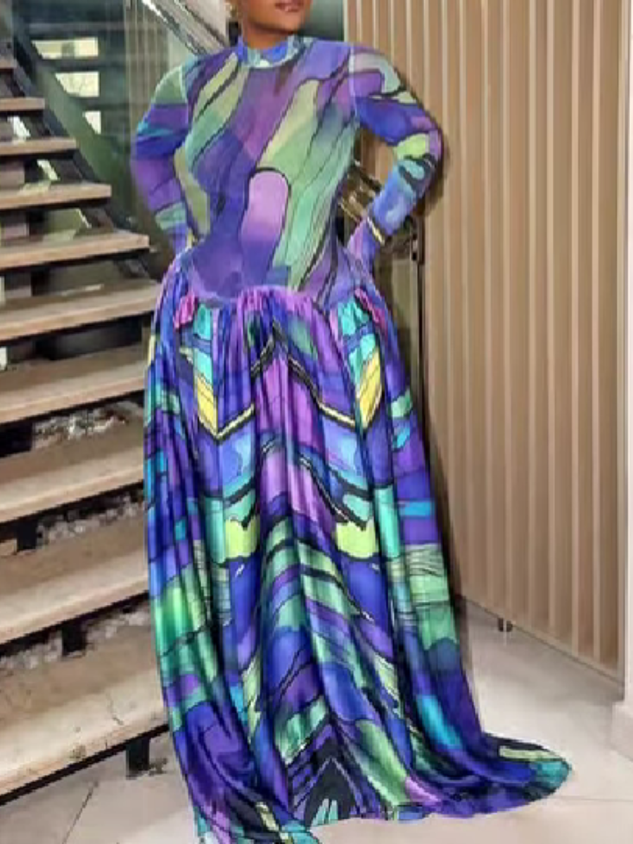 Printed Long Sleeve Dress