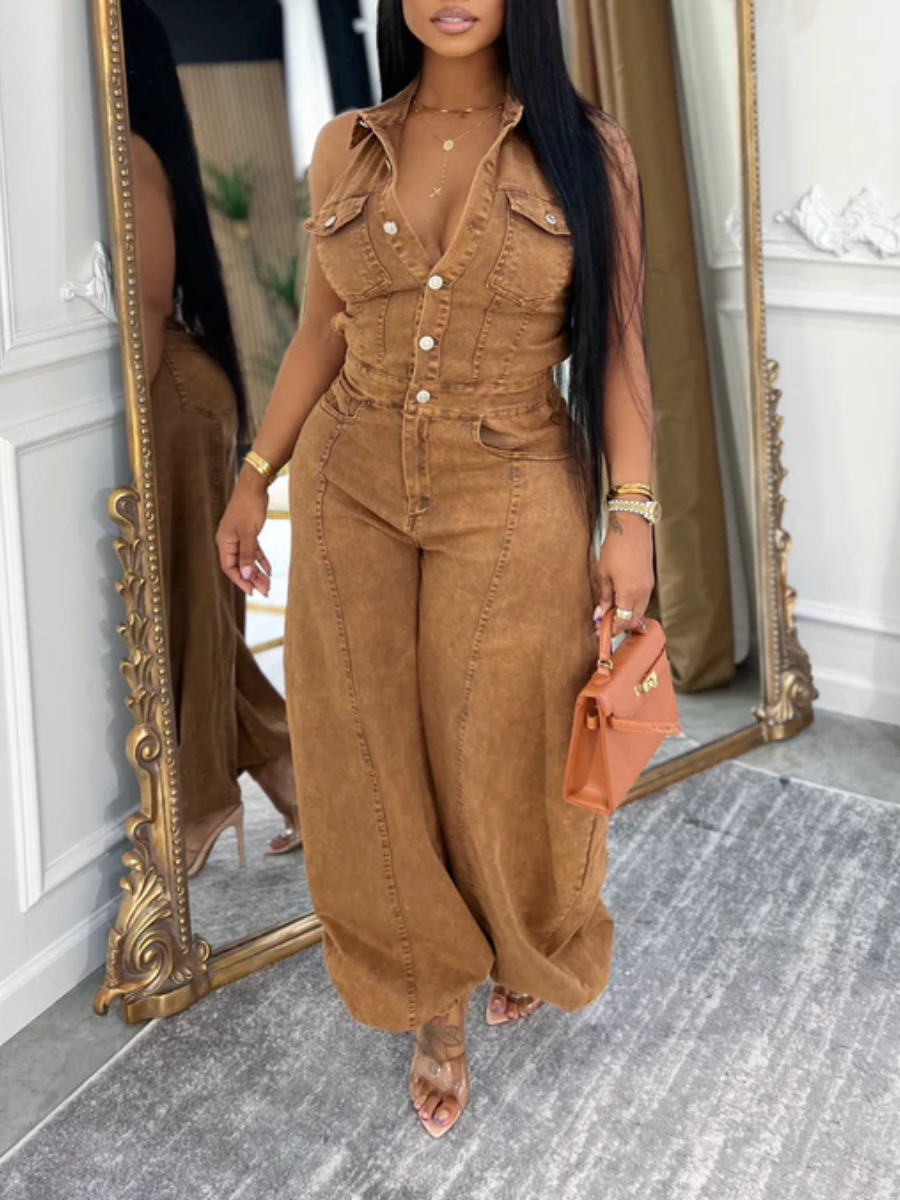 Denim Wide-Leg Jumpsuit