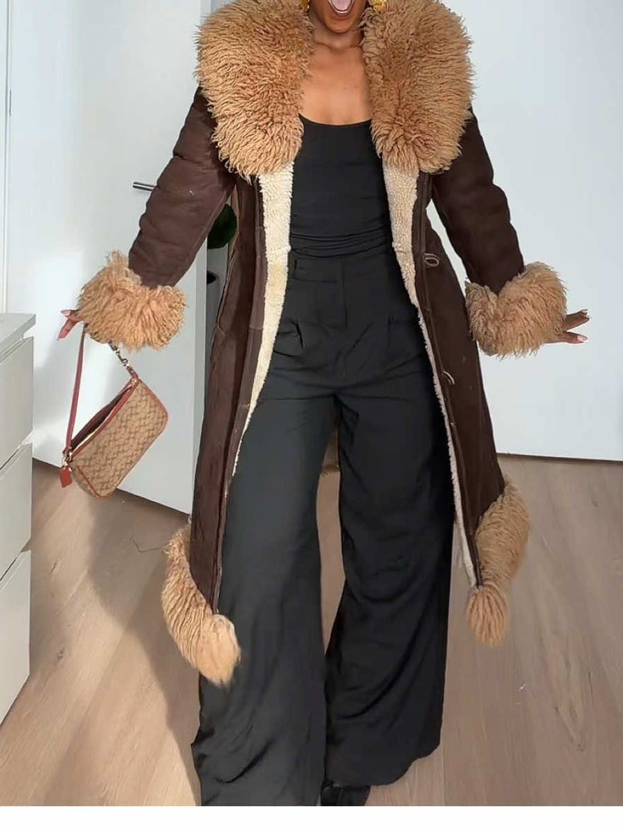Vintage Suede Faux Fur Collar Coat