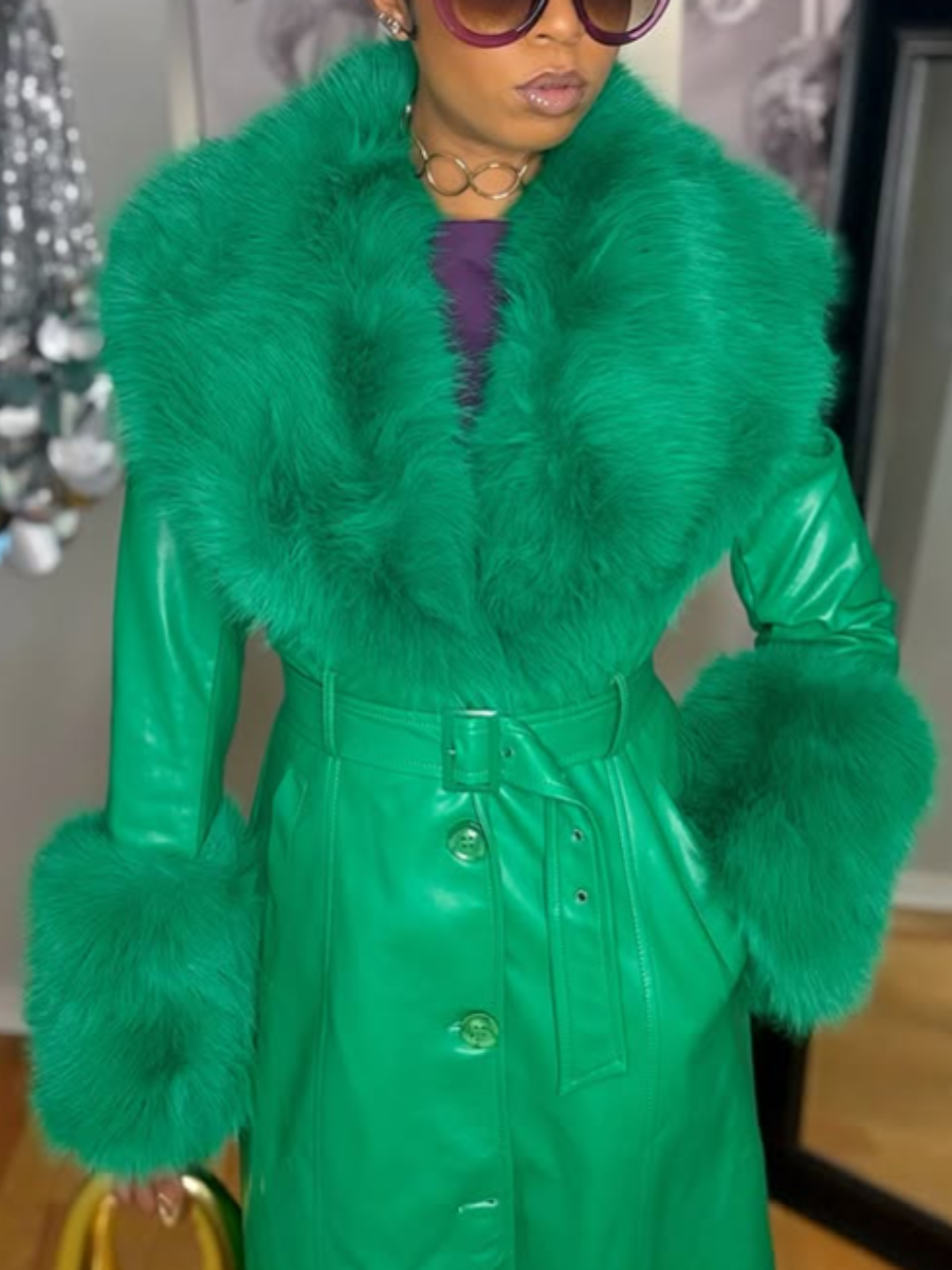 Faux Leather Jacket Fur Coat