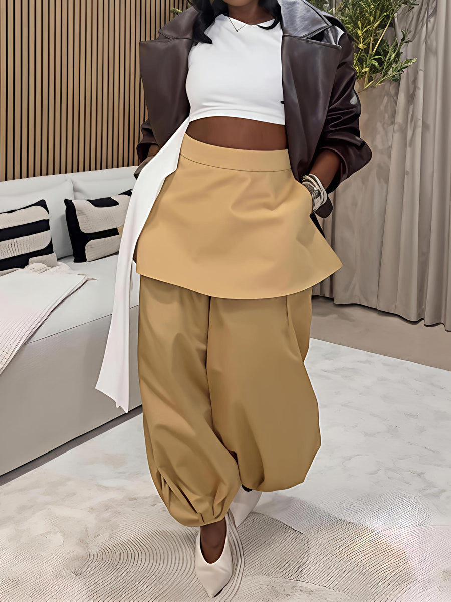 Skirt-style Draped Balloon Legs Pants