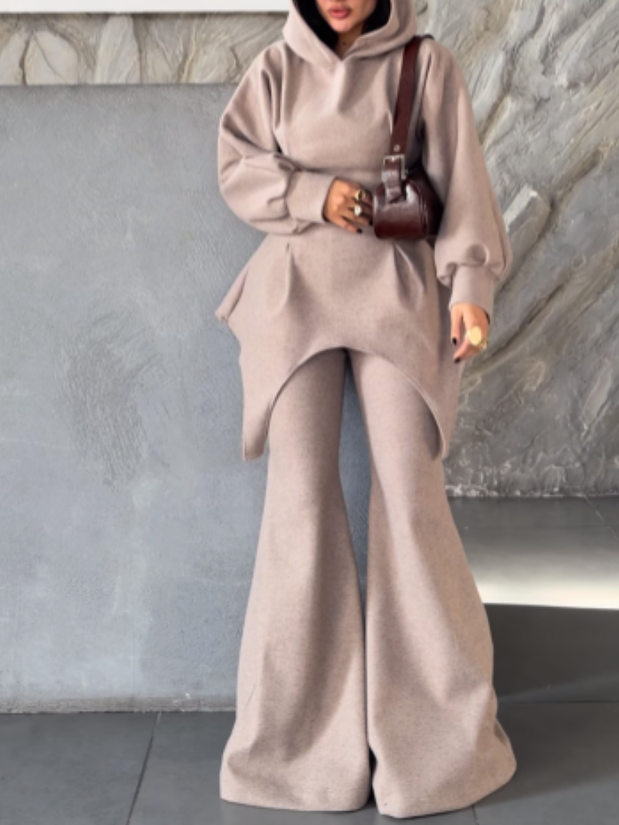 Hooded Slim Fit Flared Pants Set