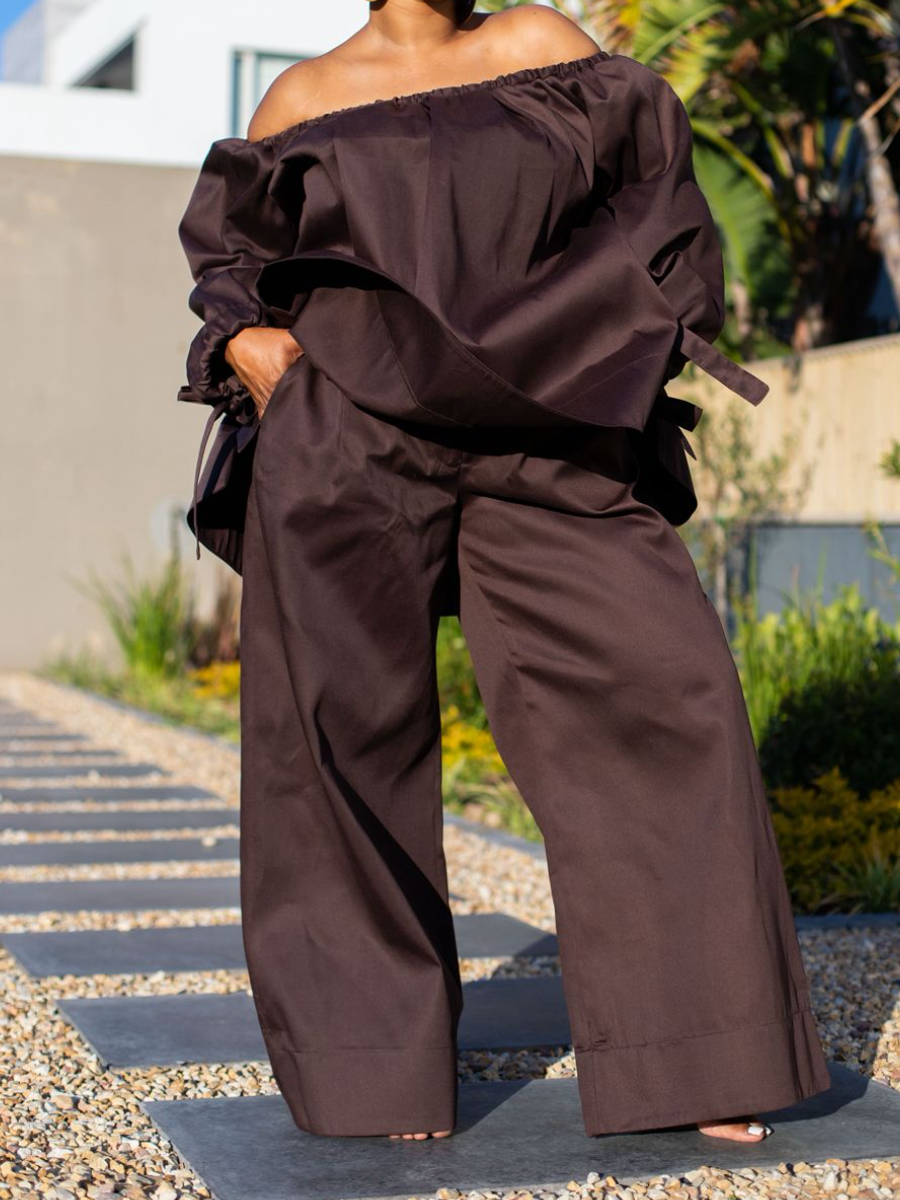 Open-Shoulder Loose Pants Set