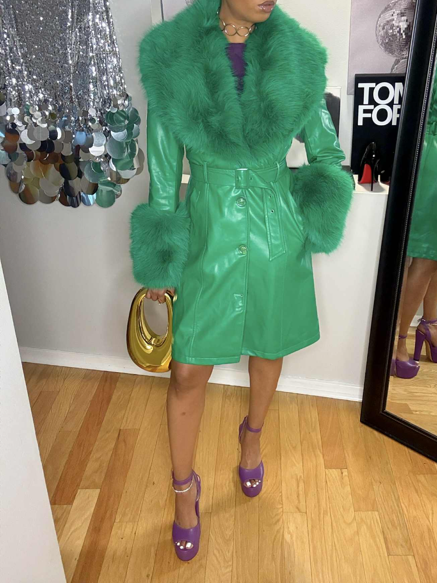 Faux Leather Jacket Fur Coat