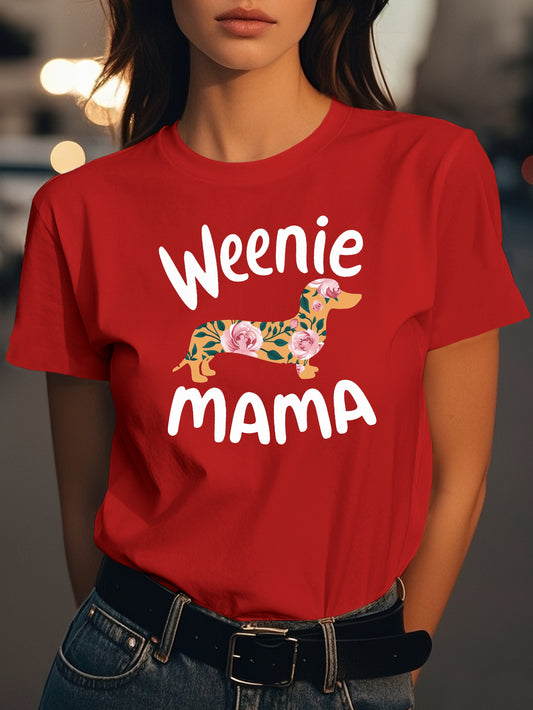 Weenie Mama with Dachshund Fashion women's pure cotton T-shirt short sleeves