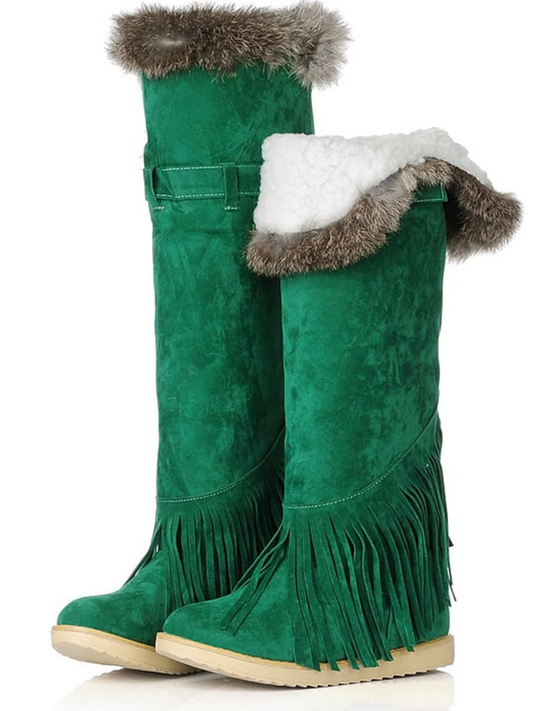 Suede Fringed Flat Boots