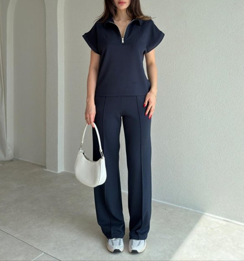 Polo Collar Half-Zip Sport Two-Piece Set