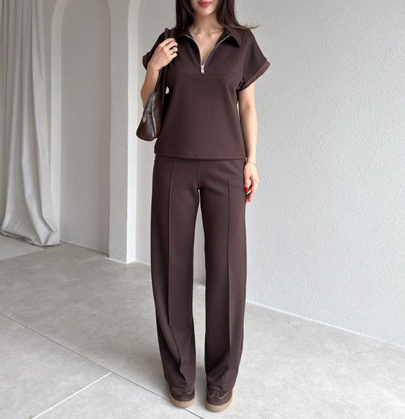 Polo Collar Half-Zip Sport Two-Piece Set