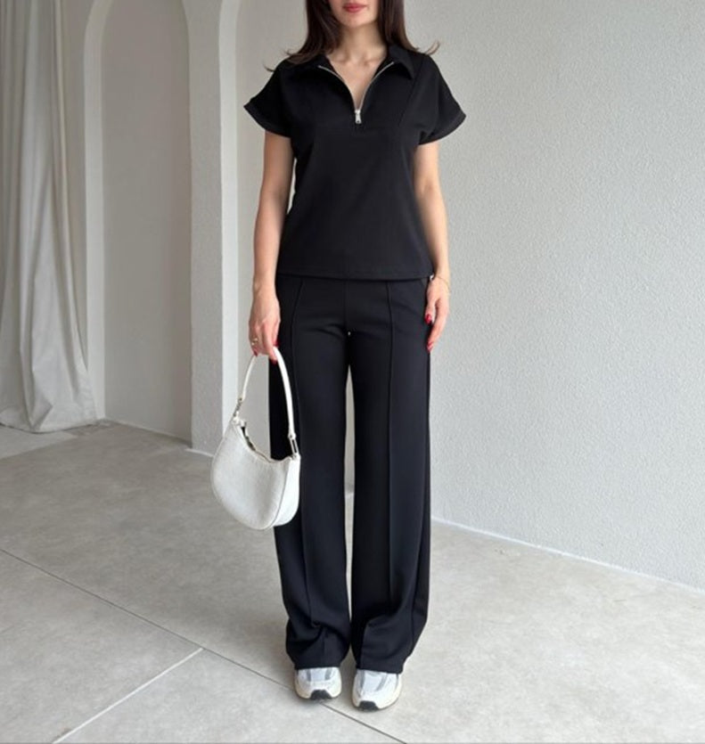 Polo Collar Half-Zip Sport Two-Piece Set