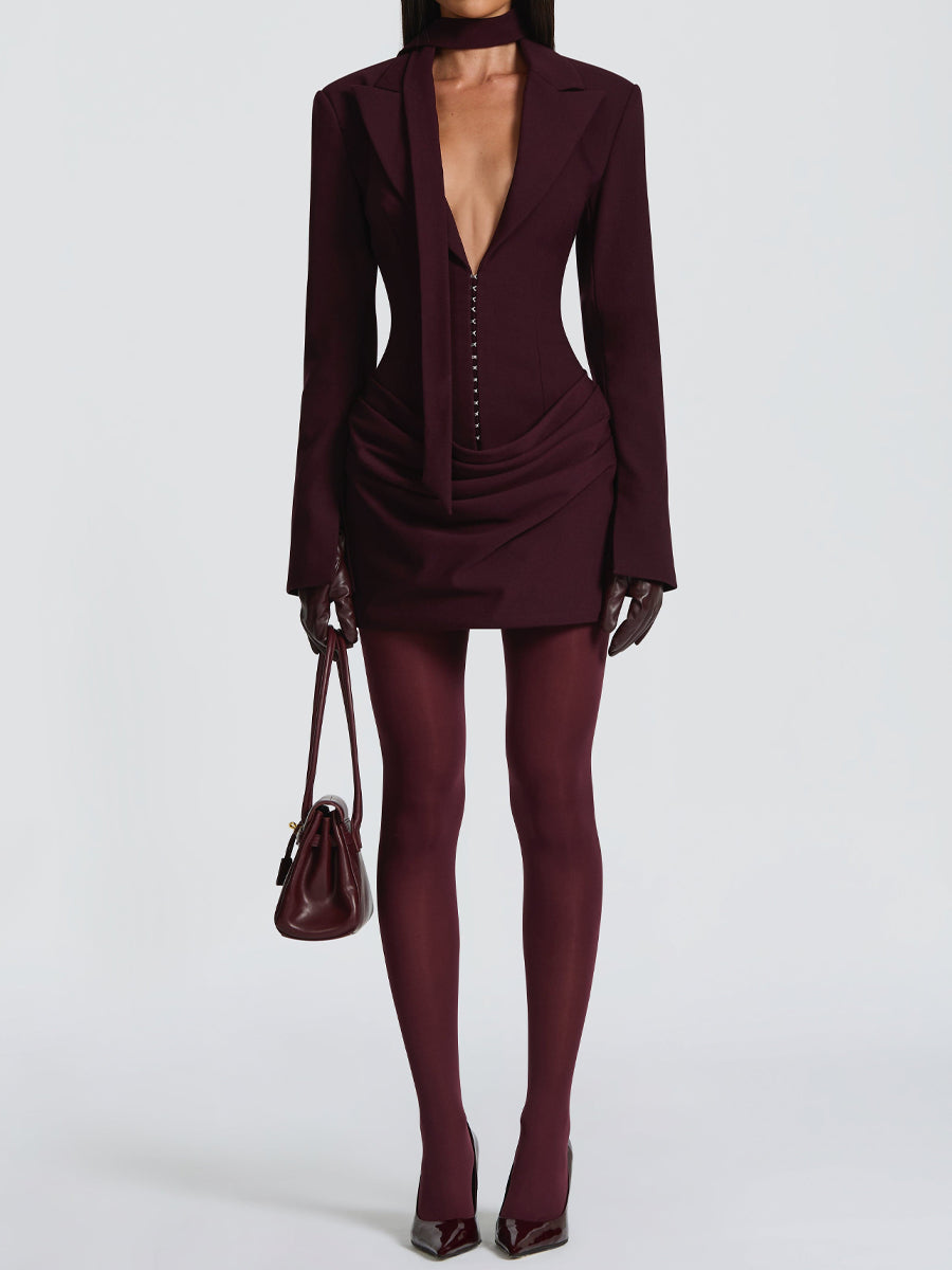 Elegant Peaked Lapel Collar Blazer Mini Dress