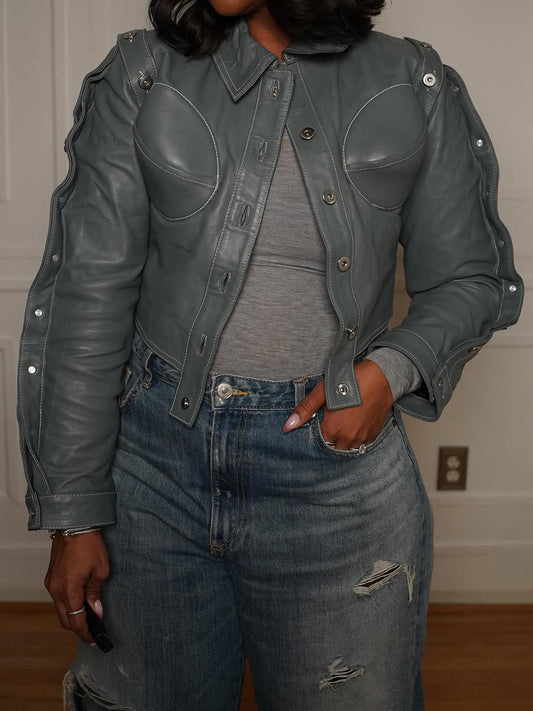 Detachable Belt Buttons PU Jacket