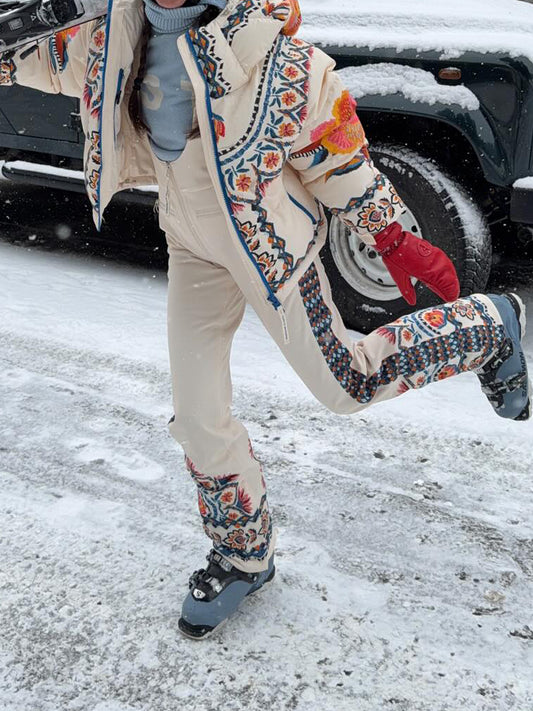 Floral Print Suspenders Ski Pants