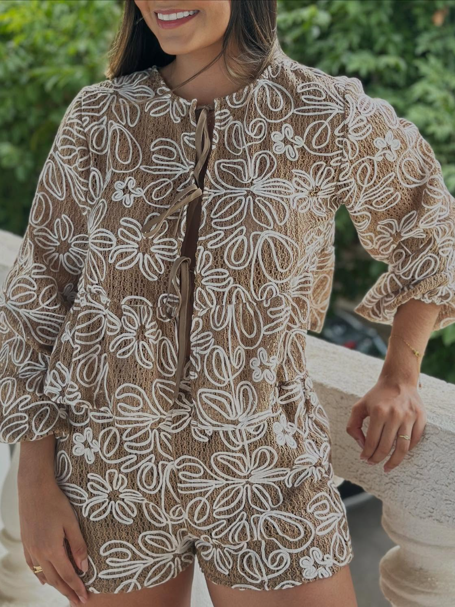 Printed Strappy Cardigan Set