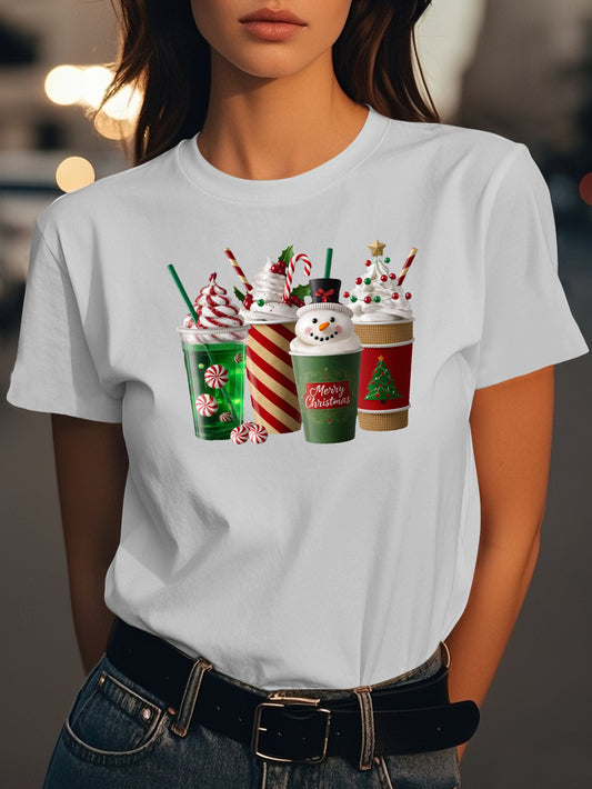 Festive beverage cups Fashion women's pure cotton T-shirt short sleeves