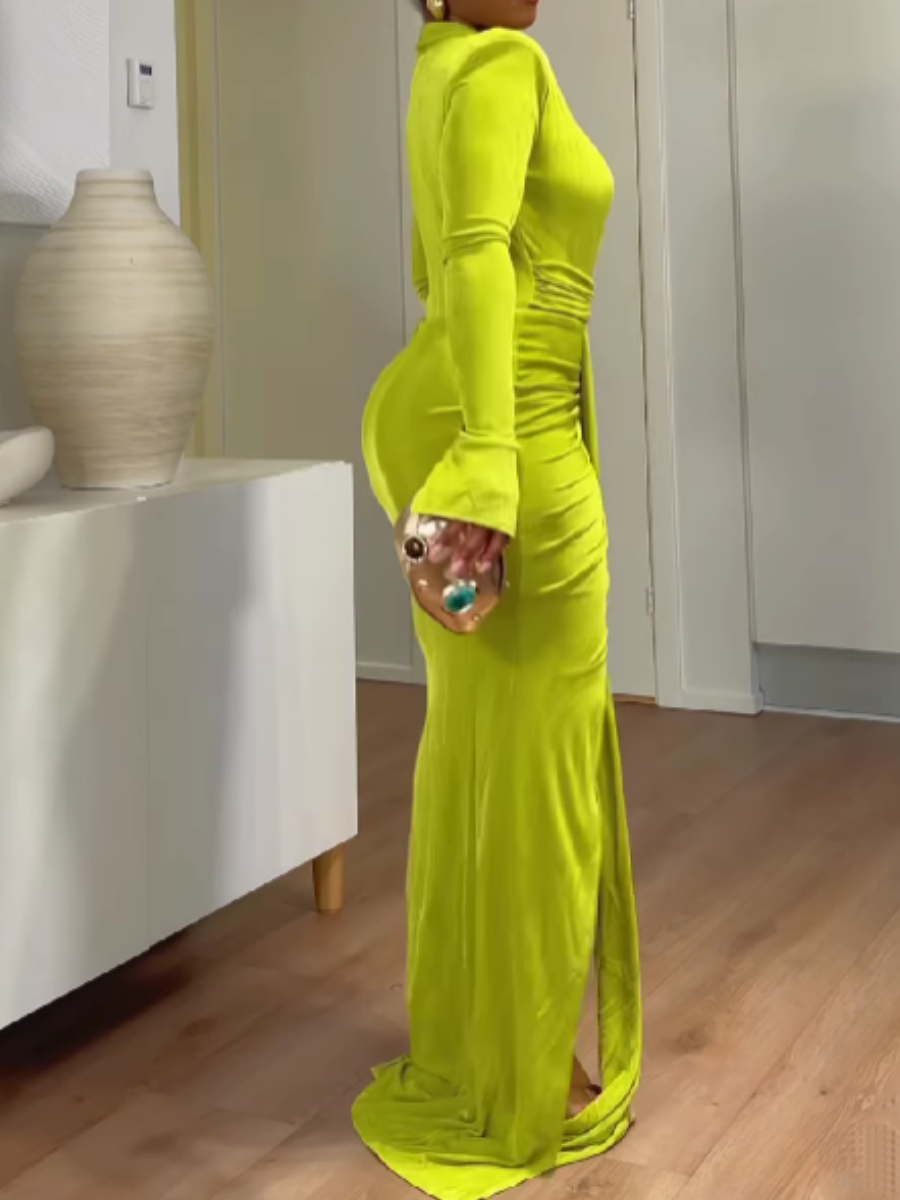 Slim-Fit Ring-Buckle Split Dress