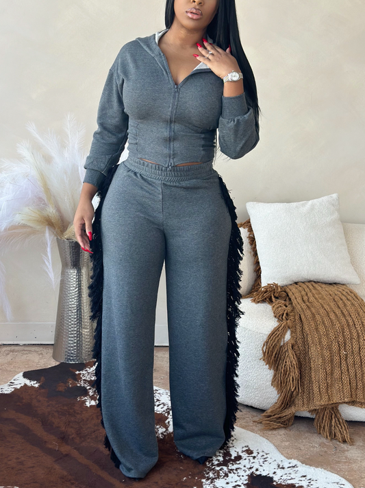 Hoodie Side Tassel Trim Pants Set