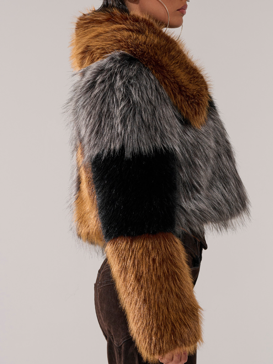 Multicolor Patchwork Design Faux Fur Coat