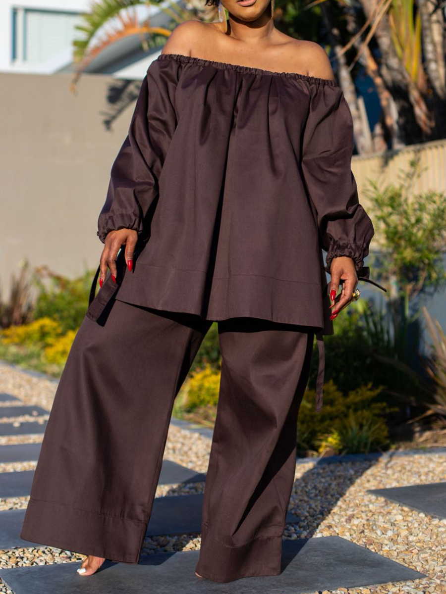 Open-Shoulder Loose Pants Set