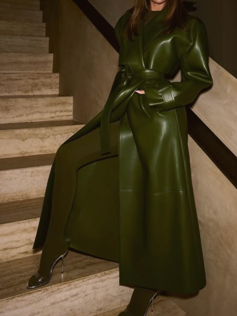 Lapel Long Leather Coat