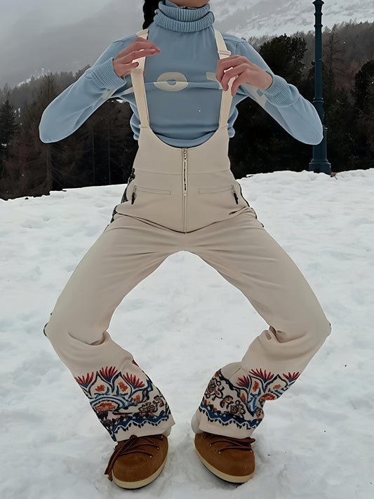 Floral Print Suspenders Ski Pants