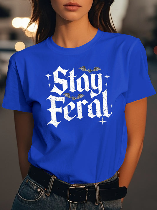 Stay Feral Gothic style Fashion women's pure cotton T-shirt short sleeves