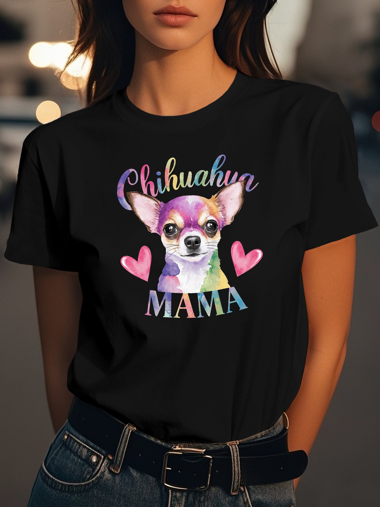 whimsical illustration of chihuahua Fashion women's pure cotton T-shirt short sleeves