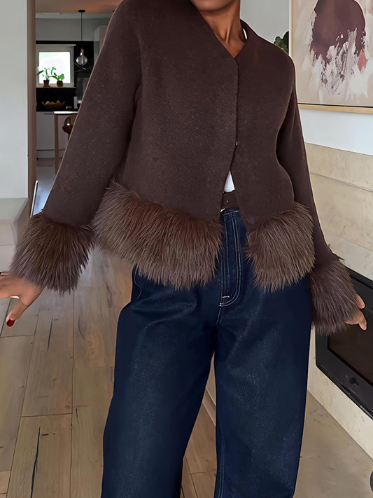 Faux Fur Patchwork Knit Cardigan