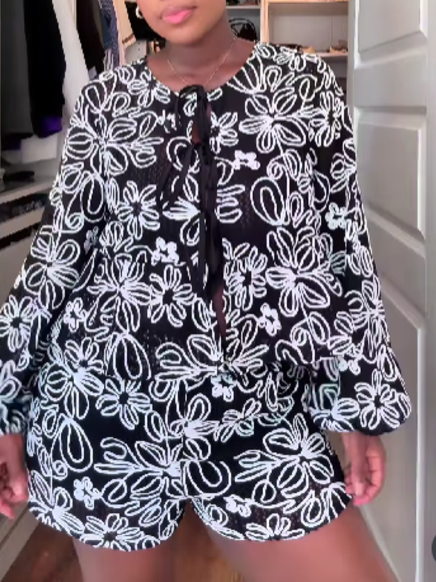 Printed Strappy Cardigan Set