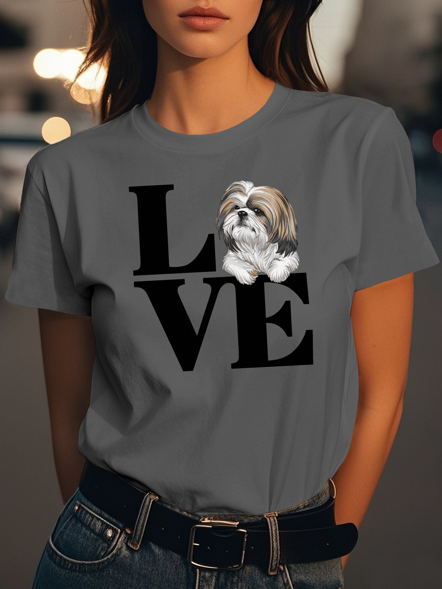 LOVE Shih Tzu dog Fashion women's pure cotton T-shirt short sleeves