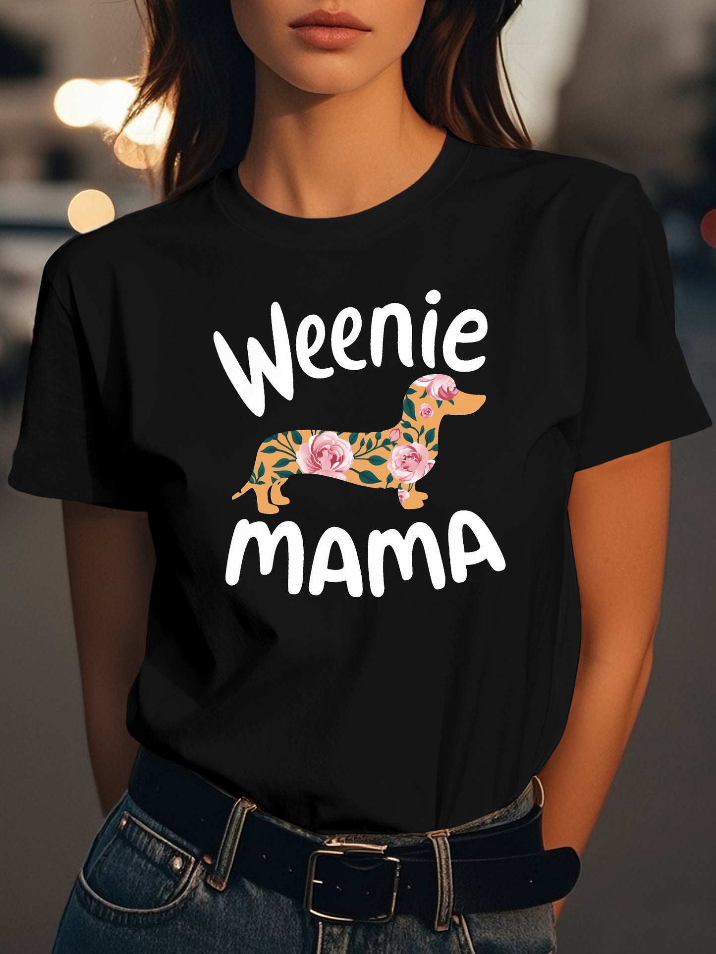 Weenie Mama with Dachshund Fashion women's pure cotton T-shirt short sleeves
