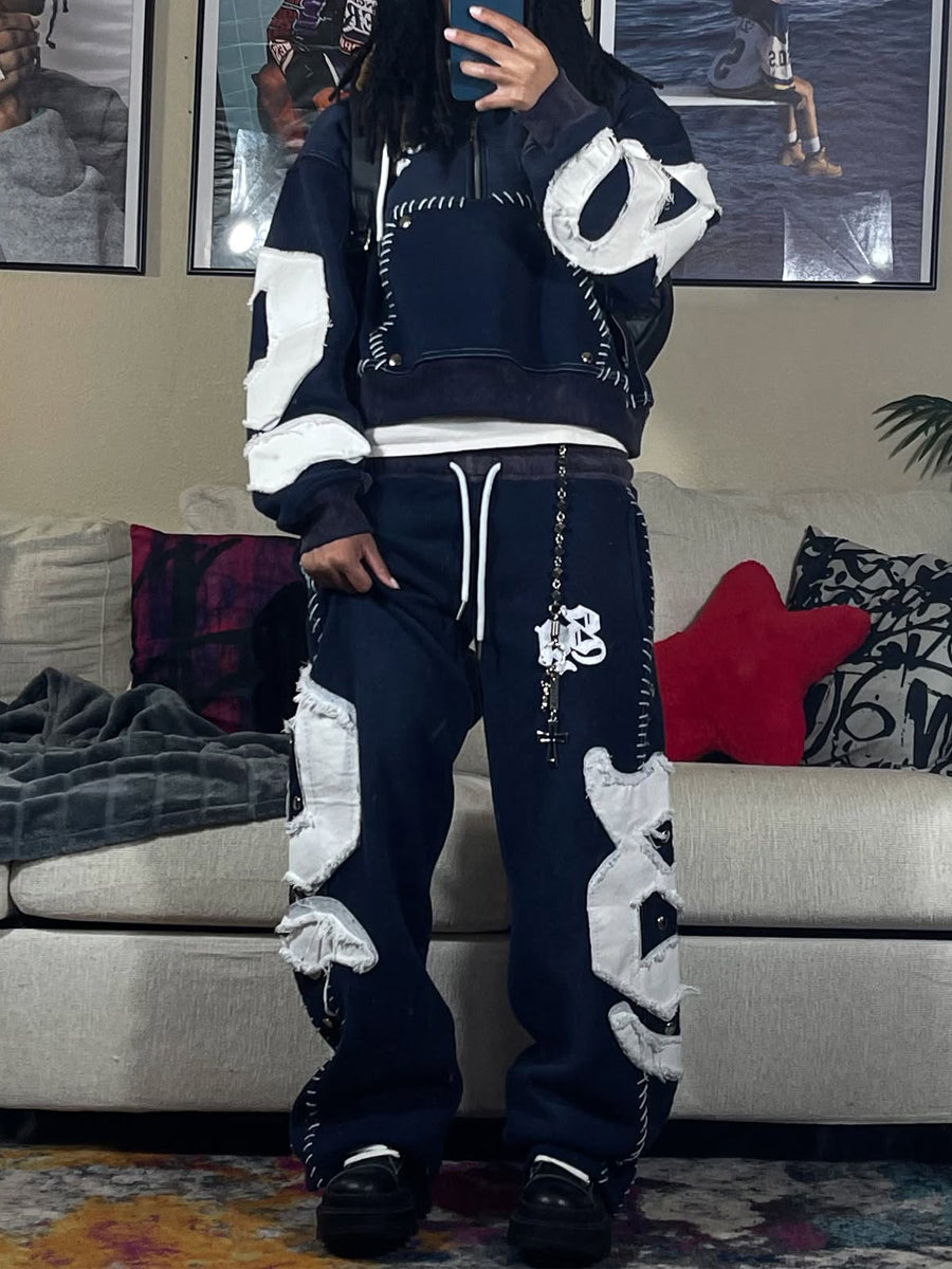 Hooded Embroidered Drawstring Waist Two Pieces Set