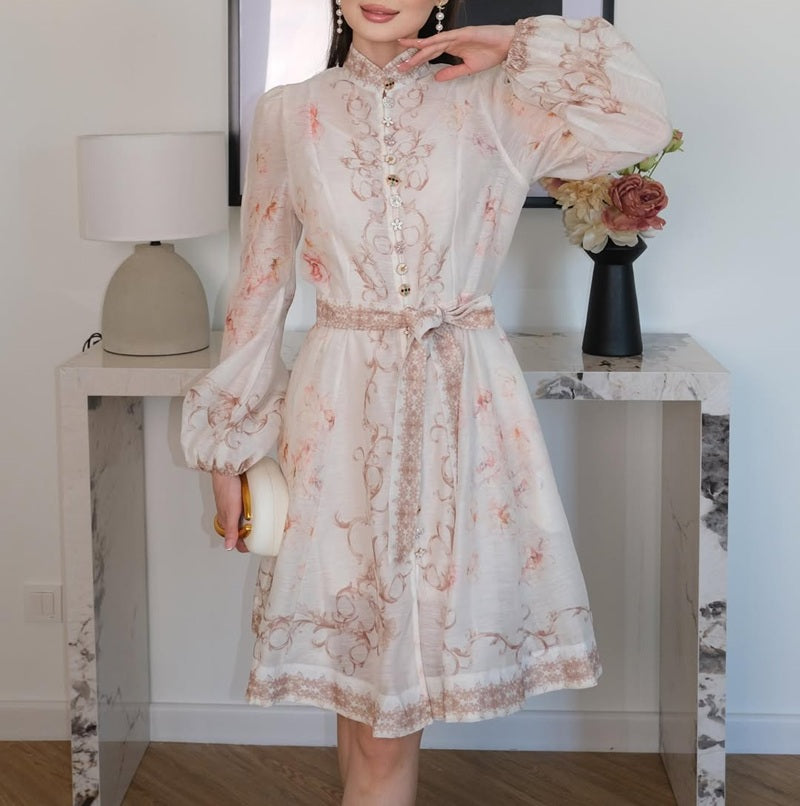 Floral-Print Belt Mini Dress
