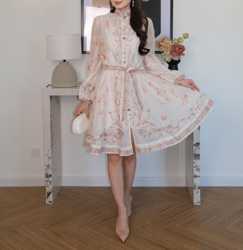 Floral-Print Belt Mini Dress