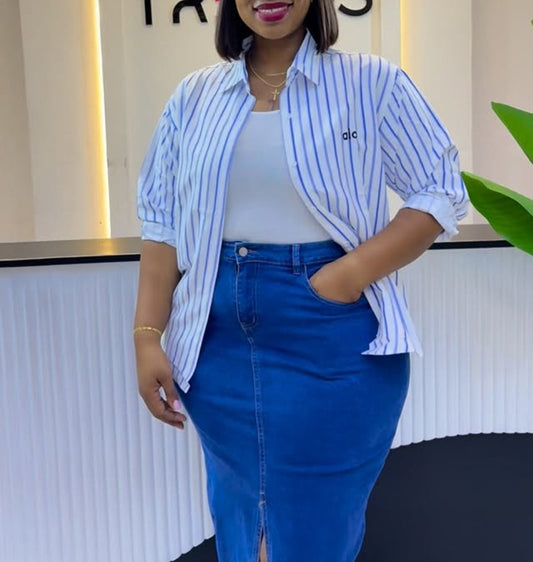 Blue And White Striped Button-Down Shirt