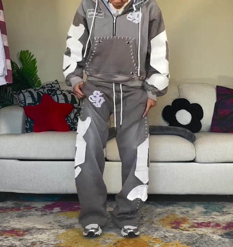 Hooded Embroidered Drawstring Waist Two Pieces Set