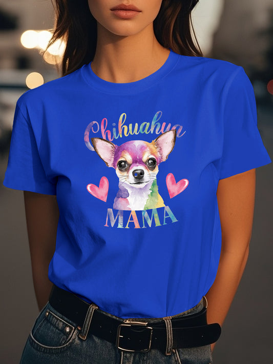 whimsical illustration of chihuahua Fashion women's pure cotton T-shirt short sleeves